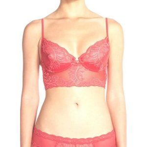 NATORI Feathers Longline Underwire Bra Coral 32D #771023 NEW